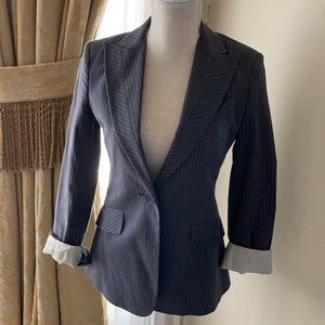 Structured grey blazer with white pin stripes